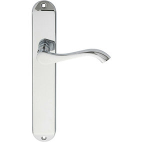 PAIR Curved Handle on Long Slim Latch Backplate 241 x 40mm Polished Chrome
