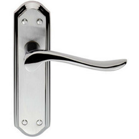 PAIR Curved Lever on Sculpted Latch Backplate 180 x 48mm Satin/Polished Chrome