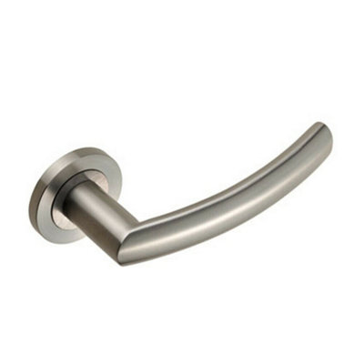 PAIR Curved Round Bar Handle on Round Rose Concealed Fix Satin Steel