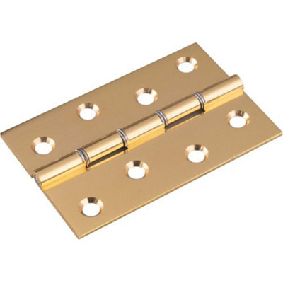 PAIR Double Steel Washered Brass Butt Hinge 76 x 50mm Satin Brass Door Fixing