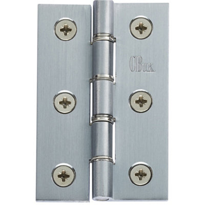 PAIR Double Steel Washered Butt Hinge - 76 x 50mm Satin Chrome Door Fixing