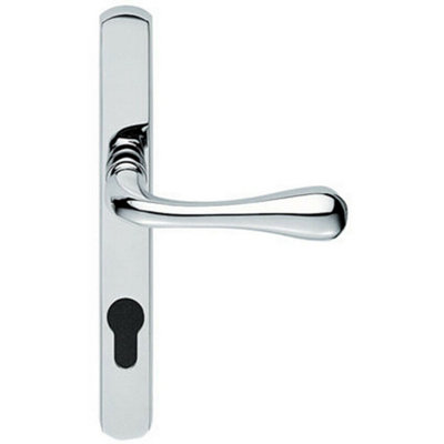 PAIR Flared Lever on Narrow Euro Lock Backplate 208 x 26mm Polished Chrome