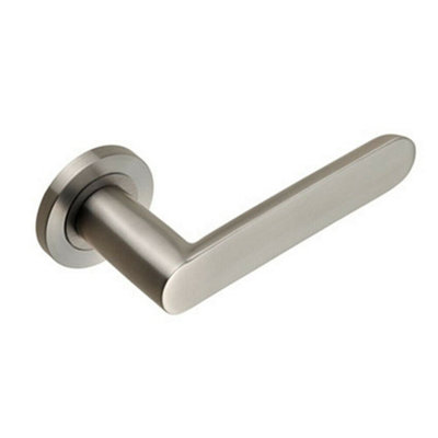 PAIR Flat Faced Straight Handle on Round Rose Concealed Fix Satin Steel