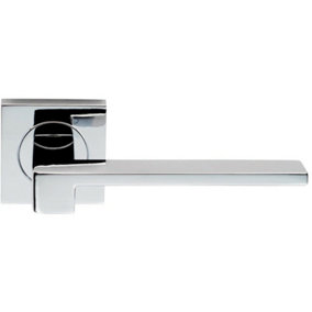 PAIR Flat Squared Bar Handle on Square Rose Concealed Fix Polished Chrome