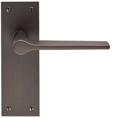 PAIR Flat Straight Handle on Slim Latch Backplate 150 x 50mm Matt Bronze