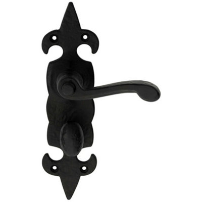 PAIR Forged Scroll Lever Handle on Bathroom Backplate 206 x 57mm Black ...