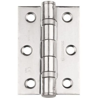 PAIR Grade 7 Heavy Duty Ball Bearing Hinge - 76 x 51mm Bright Stainless Steel