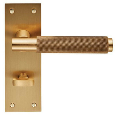 PAIR Knurled Round Handle on Slim Bathroom Backplate 150 x 50mm Satin Brass Price Comparisons | Compare The Build