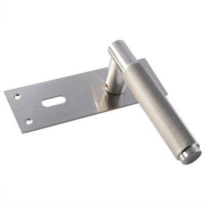 PAIR Knurled Round Handle on Slim Lock Backplate 150 x 50mm Satin Nickel
