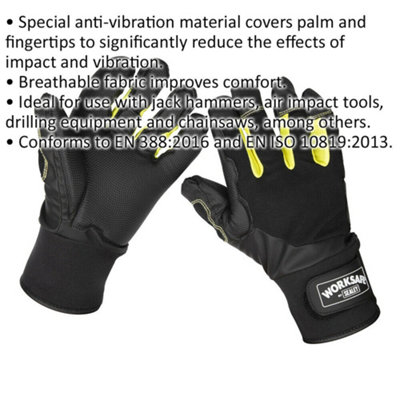 PAIR Large Anti-Vibration Gloves - Breathable Fabric - Power Tool Impact Gloves