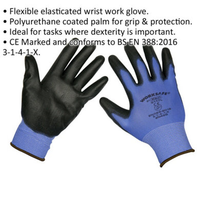 PAIR - LARGE Lightweight Precision Grip Gloves - Elasticated Wrist - Work Glove