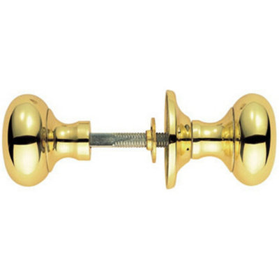 PAIR Large Mushroom Rimmed Mortice Door Knob 53mm Diameter Polished Brass