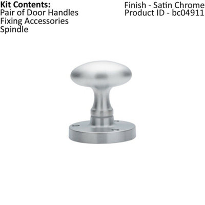 PAIR Large Oval Mortice Door Knob 61mm Diameter Satin Chrome Door Handle