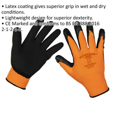 PAIR Latex Coated Foam Gloves - Large - Improved Grip Lightweight Safety