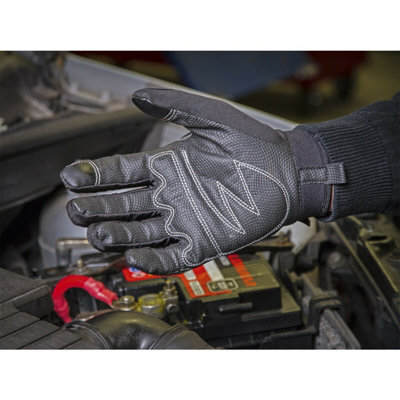 PAIR Light Palm Black Mechanics Gloves - Large - Touchscreen Index Fingertip