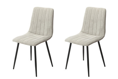 PAIR Lt Grey straight stitch cord fabric dining chairs, black tapered legs