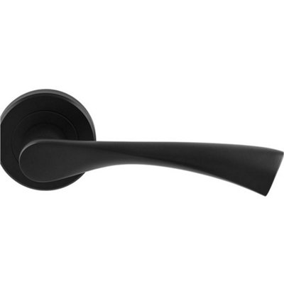 PAIR Matt Black Door Handle Angular Twisted Lever On Round Rose Concealed Fix