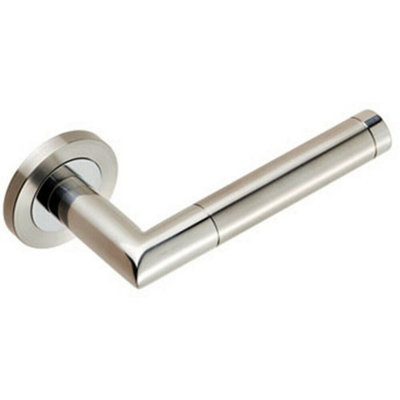 PAIR Mitred Round Bar Lever Ringed Design Conceled Fix Polished Satin Steel