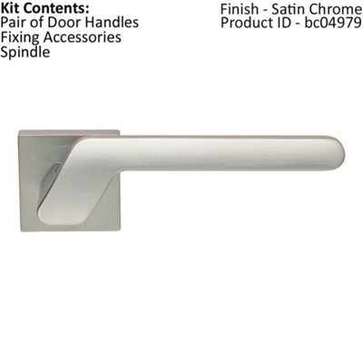 PAIR Modern Angled Handle on Square Rose Concealed Fix Satin Chrome