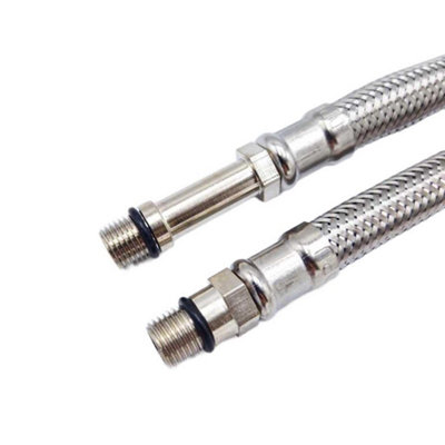 Pair Mono Block Flexible Tap Hoses Tails Connectors M10 x 15mm Shank x 300mm - 5