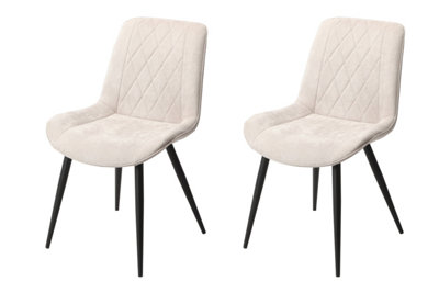 PAIR, Natural colour Aspen diamond stitch fabric dining chairs, black tapered legs