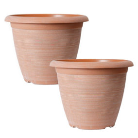 Pair of 10" Helix Powdered Clay Planters Containers For Growing Garden Flowers