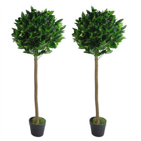 Pair of 120cm (4ft) Plain Stem Artificial Topiary Bay Laurel Ball Trees