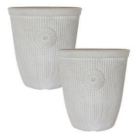 Pair of 13" Somerville Tall Pebble White Planters Containers For Garden Flowers
