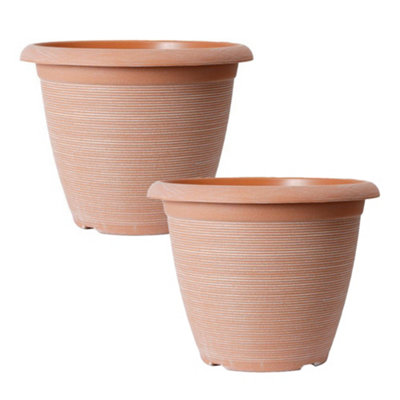 Pair of 16" Helix Powdered Clay Planters Containers For Growing Garden Flowers