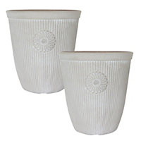 Pair of 16" Somerville Tall Pebble White Planters Containers For Garden Flowers