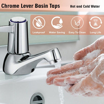 Pair of 2 Bathroom Basin Taps Sink Tap with Ceramic Chrome Lever Brass Pillar for Hot and Cold Water, Pair of Bathroom Sink Mode