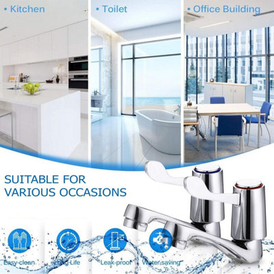 Pair of 2 Bathroom Basin Taps Sink Tap with Ceramic Chrome Lever Brass Pillar for Hot and Cold Water, Pair of Bathroom Sink Mode