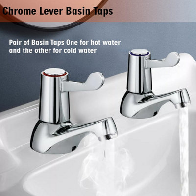 Pair of 2 Bathroom Basin Taps Sink Tap with Ceramic Chrome Lever Brass Pillar for Hot and Cold Water, Pair of Bathroom Sink Mode