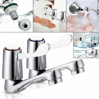 Pair of 2 Bathroom Basin Taps Sink Tap with Ceramic Chrome Lever Brass Pillar for Hot and Cold Water, Pair of Bathroom Sink Mode
