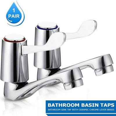 Pair of 2 Bathroom Basin Taps Sink Tap with Ceramic Chrome Lever Brass Pillar for Hot and Cold Water, Pair of Bathroom Sink Mode