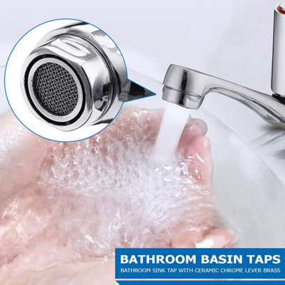 Pair of 2 Bathroom Basin Taps Sink Tap with Ceramic Chrome Lever Brass Pillar for Hot and Cold Water, Pair of Bathroom Sink Mode