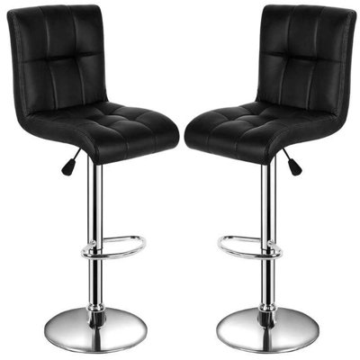 Pair Of 2 Black Faux Leather Swivel Breakfast Bar Stool Chairs Chrome Gas Lift