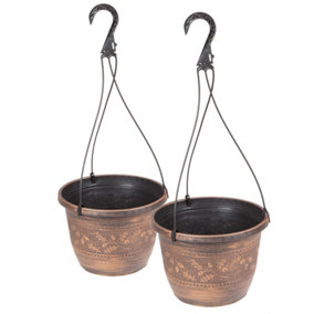 Pair of Acorn 25cm Hanging Baskets in Copper-Effect