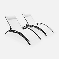 Pair of aluminium and textilene sun loungers 4 reclining positions headrest included stackable - Louisa - Anthracite frame Whi