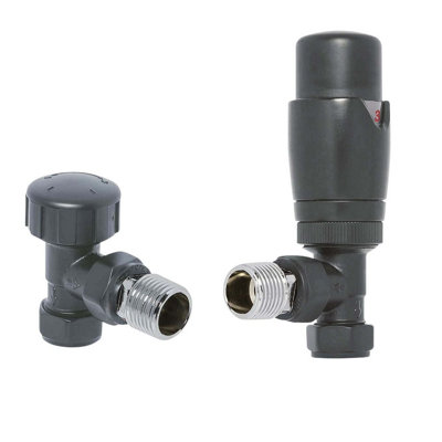 Pair of Angled Grey Thermostatic Radiator Valves