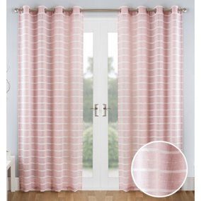 Pair of Antigua Blush Chenille Striped Single Voile Panels with Eyelet Header 183CMS