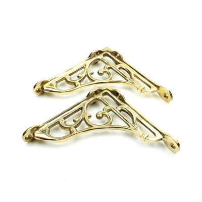 Pair of Antique Brass Heritage Shelf Brackets - 125mm x 125mm - 5