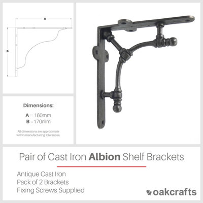 Pair of Antique Cast Iron Albion Shelf Brackets - 160mm x 170mm
