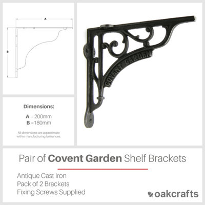 Pair of Antique Cast Iron Covent Garden Shelf Brackets - 180mm x 200mm