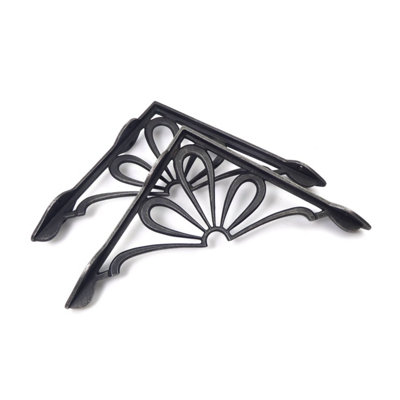 Pair of Antique Cast Iron Daisy Shelf Brackets - 225mm x 225mm