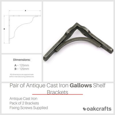 Pair of Antique Cast Iron Gallows Shelf Brackets - 125mm x 125mm) - 3