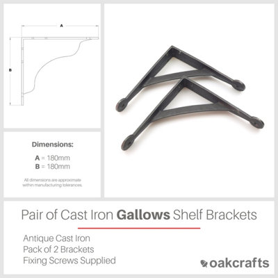 Pair of  Antique Cast Iron Gallows Shelf Brackets - 180mm x 180mm