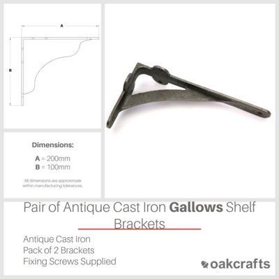 Pair of Antique Cast Iron Gallows Shelf Brackets - 200mm x 100mm - 4