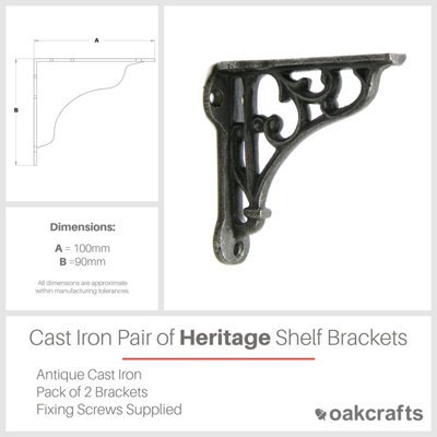 Pair of Antique Cast Iron Heritage Shelf Brackets - 100mm x 90mm - 4