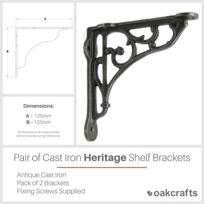 Pair of Antique Cast Iron Heritage Shelf Brackets - 125mm x 125mm